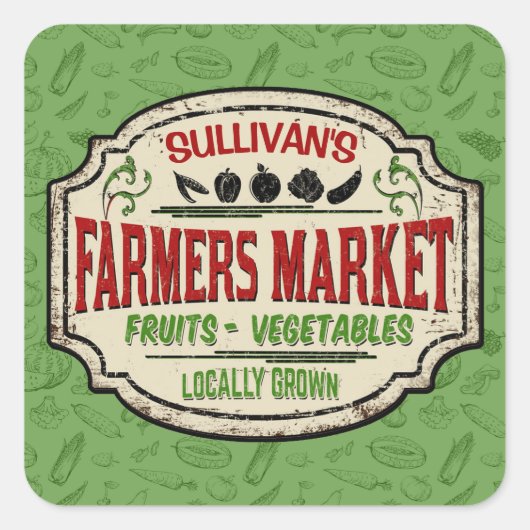 Verse tuinbouwer en naam van de plaatselijke landb vierkante sticker (Voorkant)