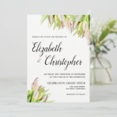 Verse Tulp Bloemen Elegante Roze Groen Huwelijk Kaart (Staand voorkant)