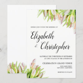 Verse Tulp Bloemen Elegante Roze Groen Huwelijk Kaart