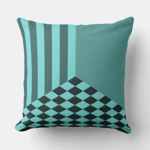 Verse Turquoise Strepen Diamond Ruitjes Kussen