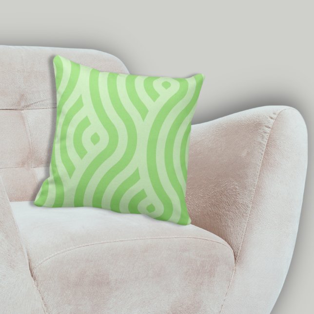 Verse tweekleurige groene gestreepte golfpatroon kussen (Fresh Two- Tone Green Striped Wave Pattern Throw Pillow, Living Room)
