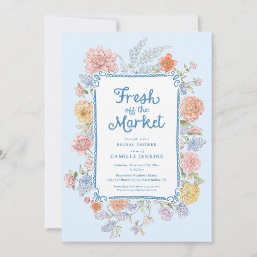 Verse van de markt Blue Bridal Shower Uitnodiging (Voorkant)