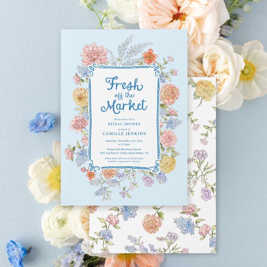 Verse van de markt Blue Bridal Shower Uitnodiging