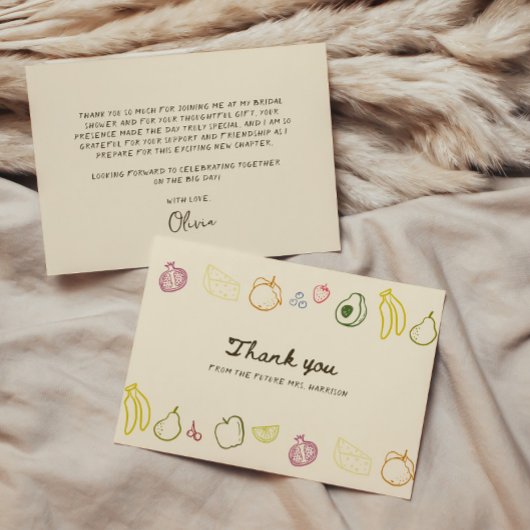 Verse van de markt handgetekende bruidsdouche bedankkaart
