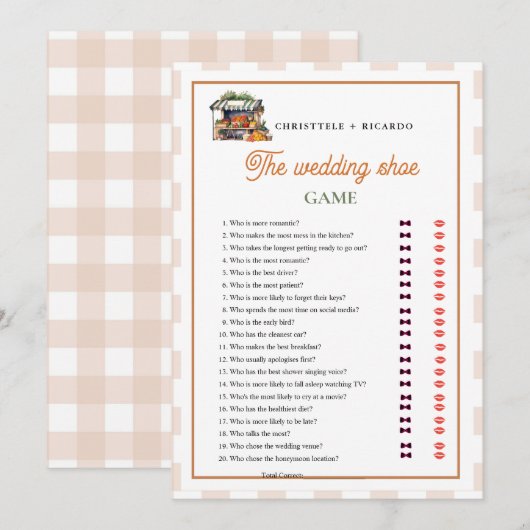 Verse van de markt Tuin Trouwen Schoen Game Kaart (Voorkant / Achterkant)