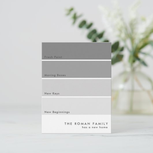 Verse Verf Chip Bewegende Aankondiging Grijs Briefkaart (Staand voorkant)