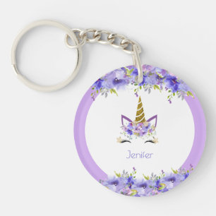 Verse verjaardagsdecoraties met paarse eenhoorns sleutelhanger