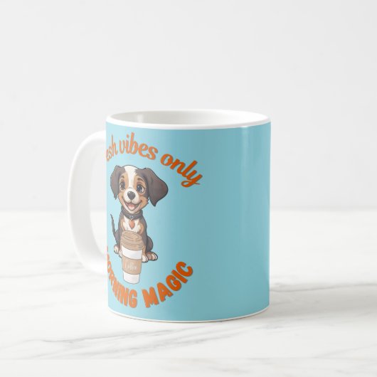 Verse Vibes & Koffie Speelse Puppy Digitale Kunst Koffiemok (Voorkant links)
