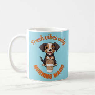 Verse Vibes & Koffie Speelse Puppy Digitale Kunst Koffiemok