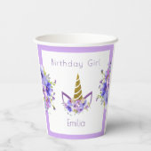 Verse Violet | Eenhoorn meisje Verjaardag Papieren Bekers (Achterkant)