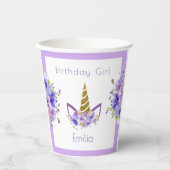 Verse Violet | Eenhoorn meisje Verjaardag Papieren Bekers (Voorkant)