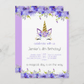 Verse Violet | Eenhoorn Verjaardagsfeestdecor Kaart (Voorkant / Achterkant)