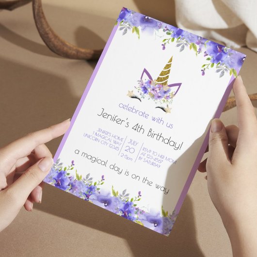 Verse Violet | Eenhoorn Verjaardagsfeestdecor Kaart
