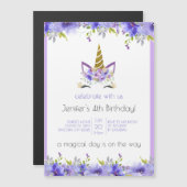 Verse Violet | Eenhoorn Verjaardagsfeestdecor Magnetische Uitnodiging (Voorkant / Achterkant)