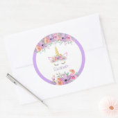 Verse Violet | Eenhoorn verjaardagsfeestje Ronde Sticker (Envelop)