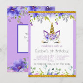 Verse Violet | Versierd Gouden Eenhoorn Verjaardag Kaart (Voorkant / Achterkant)