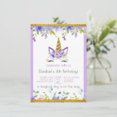 Verse Violet | Versierd Gouden Eenhoorn Verjaardag Kaart (Staand voorkant)