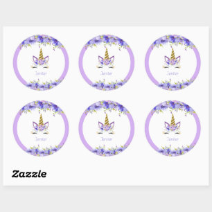 Verse Violette Eenhoorn Verjaardag Decoraties Ronde Sticker
