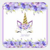 Verse Violette Eenhoorn Verjaardag Decoraties Vierkante Sticker (Voorkant)