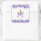 Verse Violette Eenhoorn Verjaardag Decoraties Vierkante Sticker (Tas)