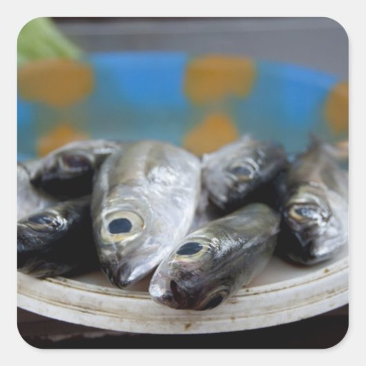 verse vis op de vismarkt (Mercado de Peixe), Vierkante Sticker (Voorkant)