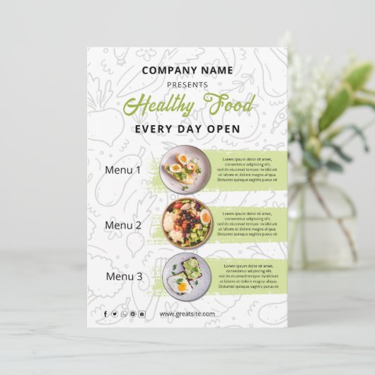 Verse Voedsel, Gezond Voedsel Catering Restaurant  Menu (Staand voorkant)