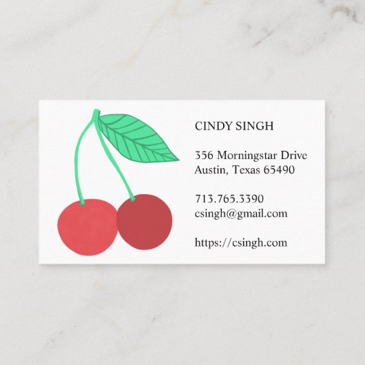 VERSE VRUCHTEN: geïllustreerde kersen Visitekaartje (Achterkant)