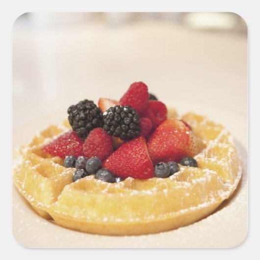 Verse wafel met fruit vierkante sticker (Voorkant)