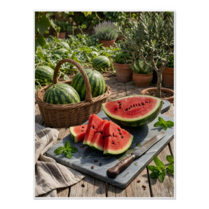Verse watermeloen rustieke picknick fruitmand flee perfect poster