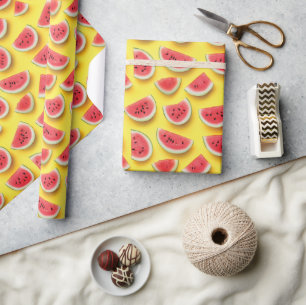 Verse Watermeloen Slices Patroon op Geel Cadeaupapier