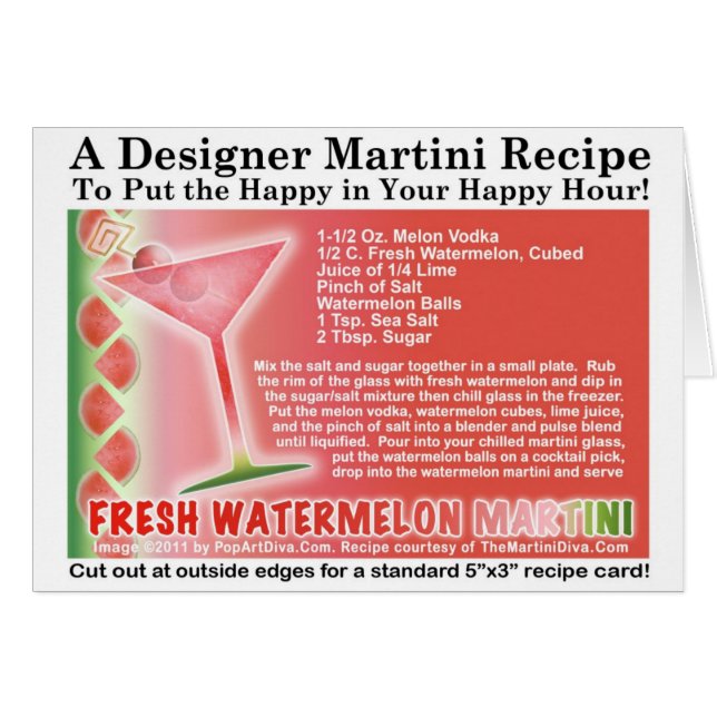 Verse Watermelon Martini Recipe Card (Voorkant Horizontaal)