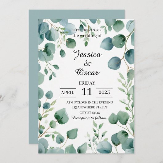 Verse Waterverf Eucalyptus Design Wedding Kaart (Voorkant / Achterkant)