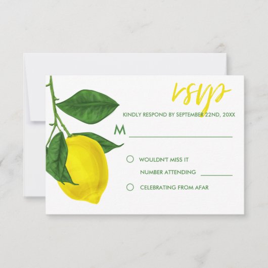 Verse Waterverf gele citroenen & groene bladeren RSVP Kaartje (Voorkant)