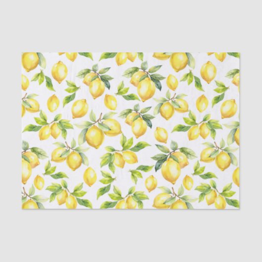 Verse Waterverf gele citroenen groene bladeren Tissuepapier (Voorkant)