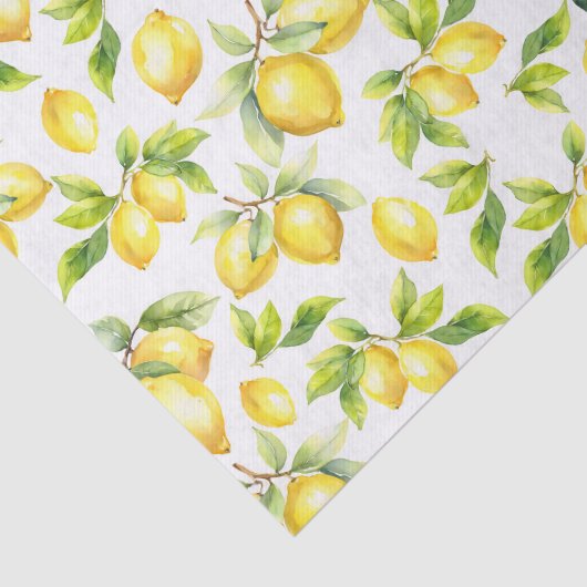 Verse Waterverf gele citroenen groene bladeren Tissuepapier (Detail)