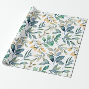 Verse Waterverf Groen en Geel Blad Patroon Cadeaupapier