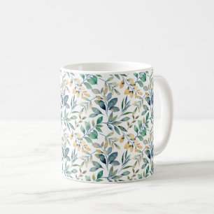 Verse Waterverf Groen en Geel Blad Patroon Koffiemok