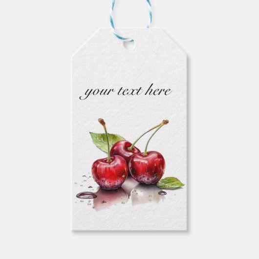 Verse Waterverf Kersen Cadeau Stijl Cadeaulabel (Voorkant)