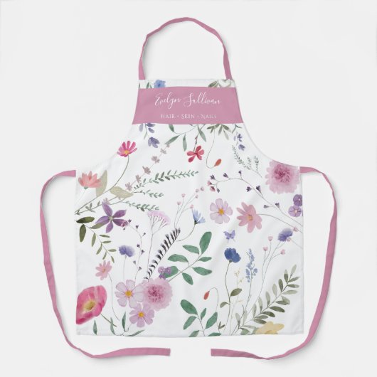 Verse weidebloemen wit roze schort (Voorkant)