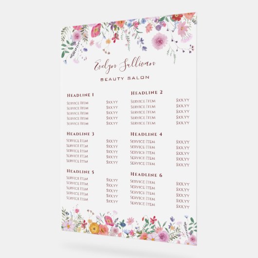 Verse Wildbloemen prijslijst Acryl Bord (Hoek)