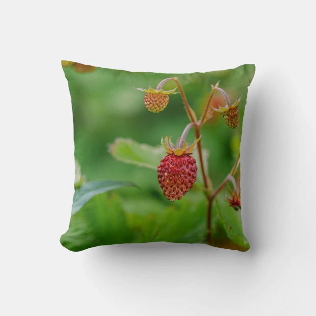 Verse wilde aardbei groene en rode tuinfoto kussen (Voorkant)