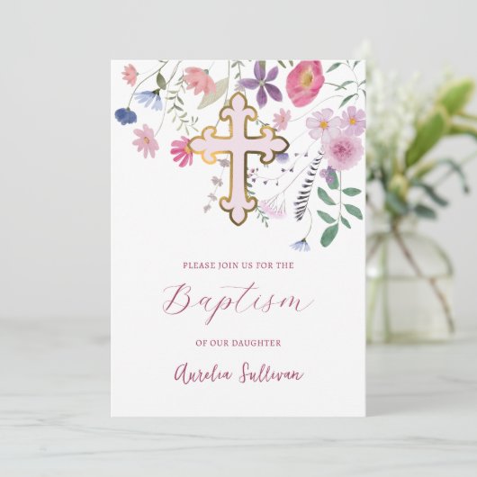 Verse wilde bloemen Doop Kaart (Staand voorkant)