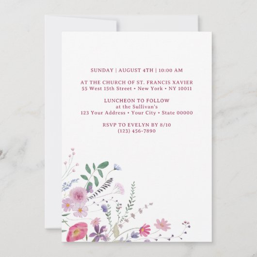 Verse wilde bloemen Doop Kaart (Achterkant)