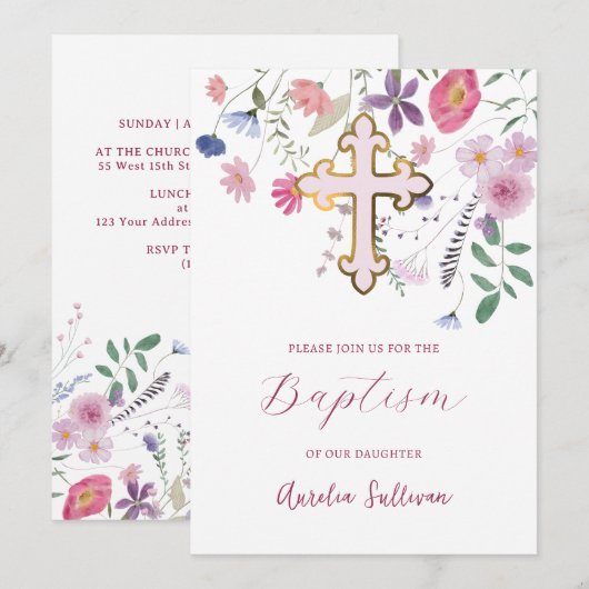 Verse wilde bloemen Doop Kaart (Voorkant / Achterkant)