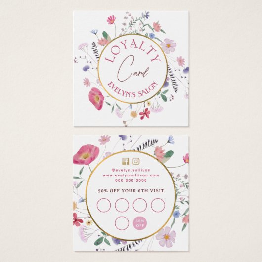 Verse wilde bloemen gouden cirkel loyaliteit kaart (Voorkant /achterkant)