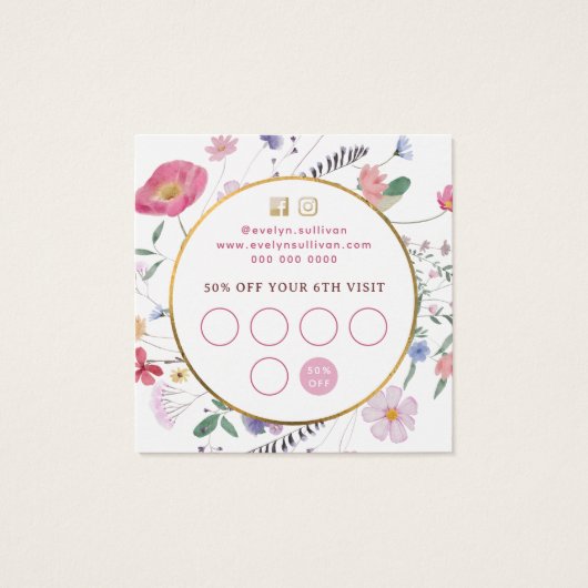 Verse wilde bloemen gouden cirkel loyaliteit kaart (Achterkant)