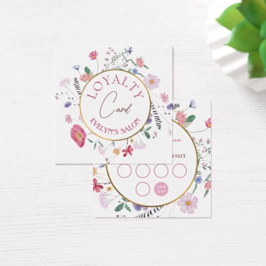 Verse wilde bloemen gouden cirkel loyaliteit kaart (Bureau)