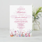 Verse Wilde Bloemen Heilige Kruis Doop Uitnodiging (Staand voorkant)