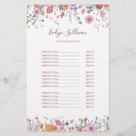 Verse wilde bloemen prijslijst flyer