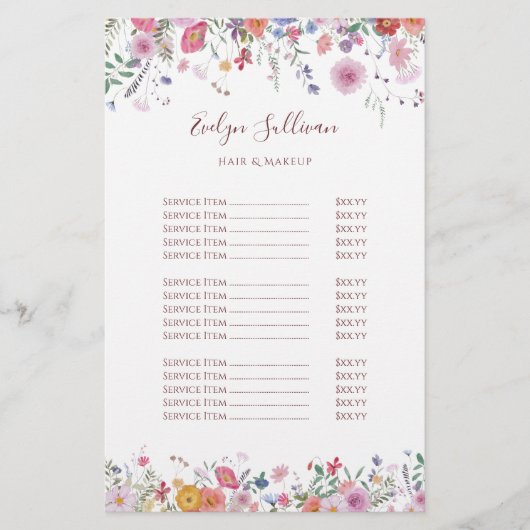 Verse wilde bloemen prijslijst flyer